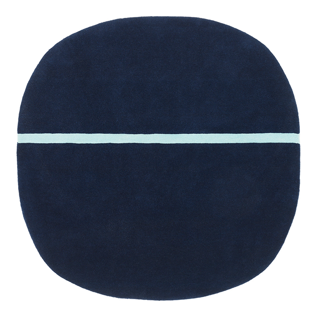Dark navy cushion with a smooth texture and a light blue horizontal stripe across the center.