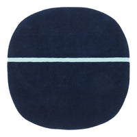 Dark navy cushion with a smooth texture and a light blue horizontal stripe across the center.