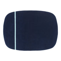 Navy blue rectangular mat with a contrasting light blue stripe. Soft, textured surface for comfort and style.