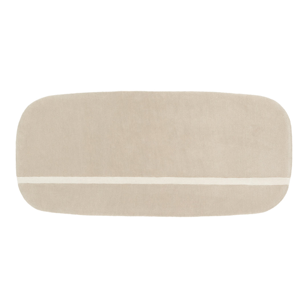 Beige rectangular mat with a subtle white stripe pattern, perfect for enhancing modern decor.