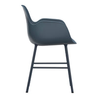 Dark teal chair with a smooth, modern design and sleek black metal legs. Perfect for contemporary spaces.