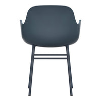 Dark blue modern chair with a smooth, matte finish and minimalistic design, featuring clean lines and a subtle silhouette.