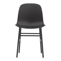 Sleek black dining chair with minimalist design and smooth finish, featuring a solid black frame.