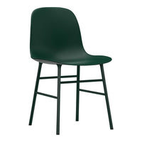 "Solid dark green chair with a sleek design and matching metal legs, ideal for modern decor."
