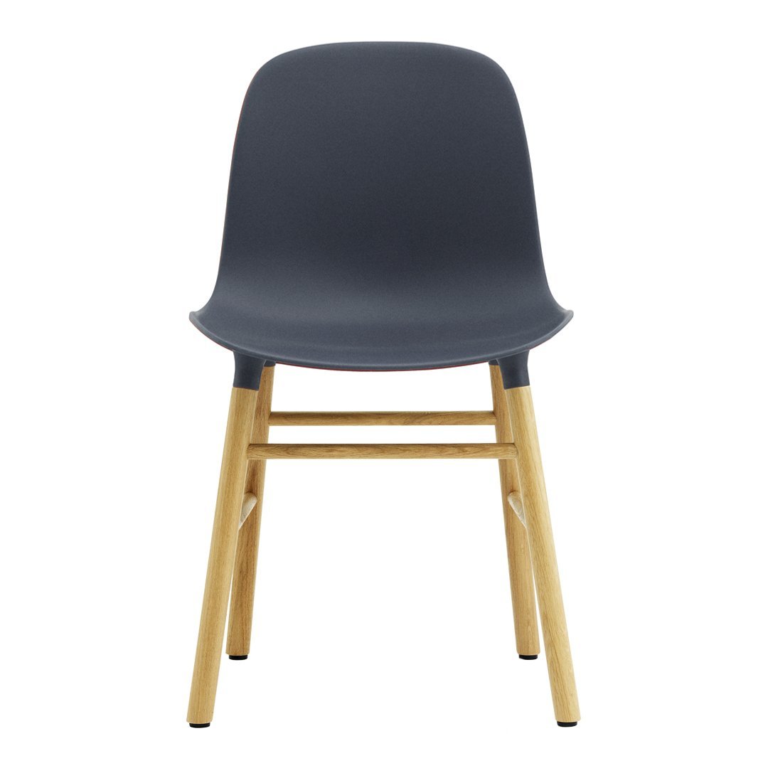 Modern gray chair with smooth plastic seat and natural wood legs, featuring a sleek, minimalist design.