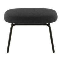 Black upholstered stool with a smooth, rounded design and sleek metal legs, perfect for modern decor.
