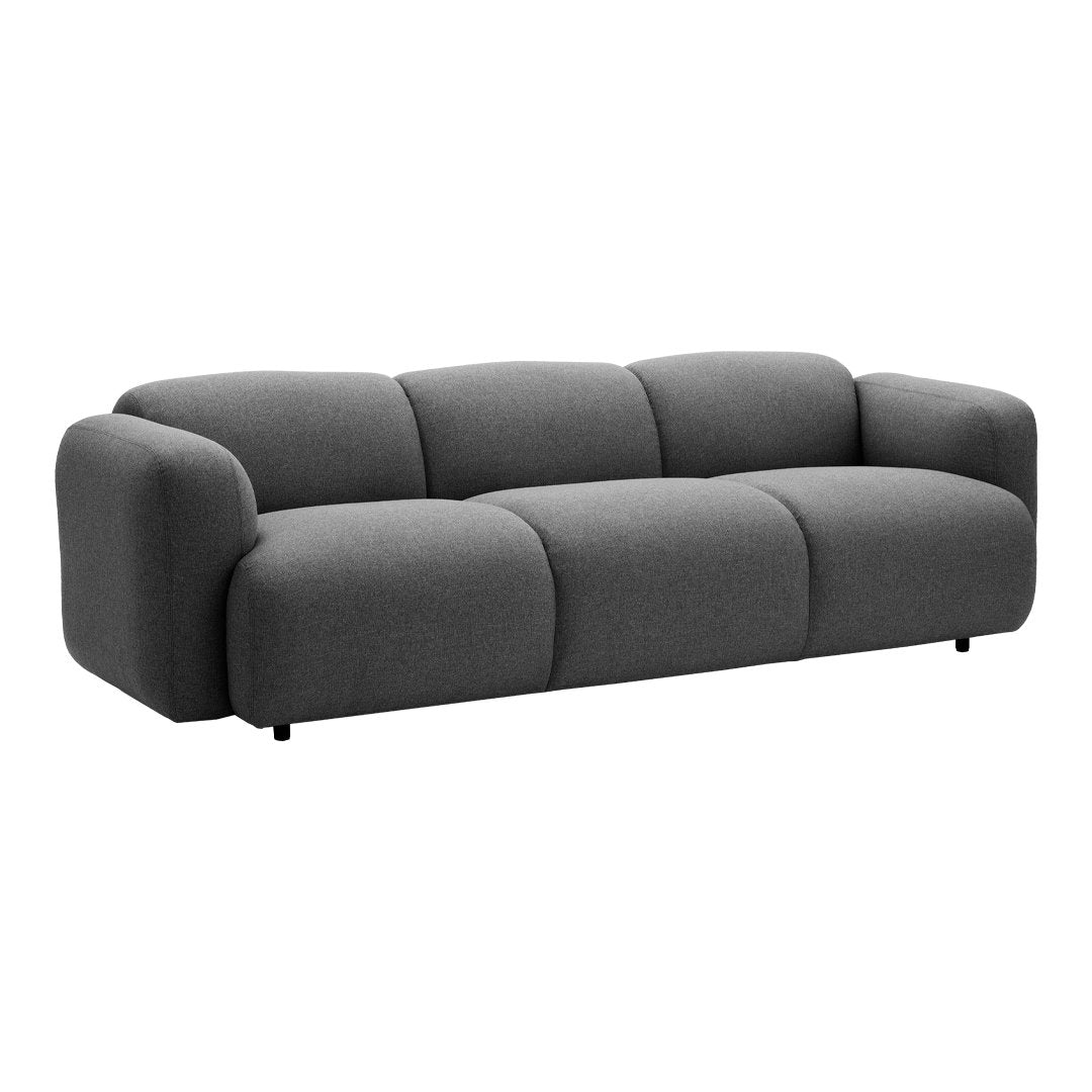 Gray modern sofa with soft, rounded edges and smooth texture, designed for contemporary interiors.