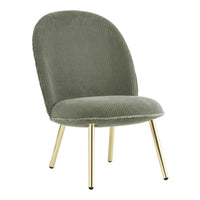 Green ribbed fabric accent chair with gold legs, featuring a modern, minimalist design. Ideal for stylish interiors.