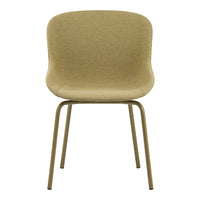Beige ergonomic chair with a smooth texture and minimalist design, featuring slender metal legs in a matching hue.