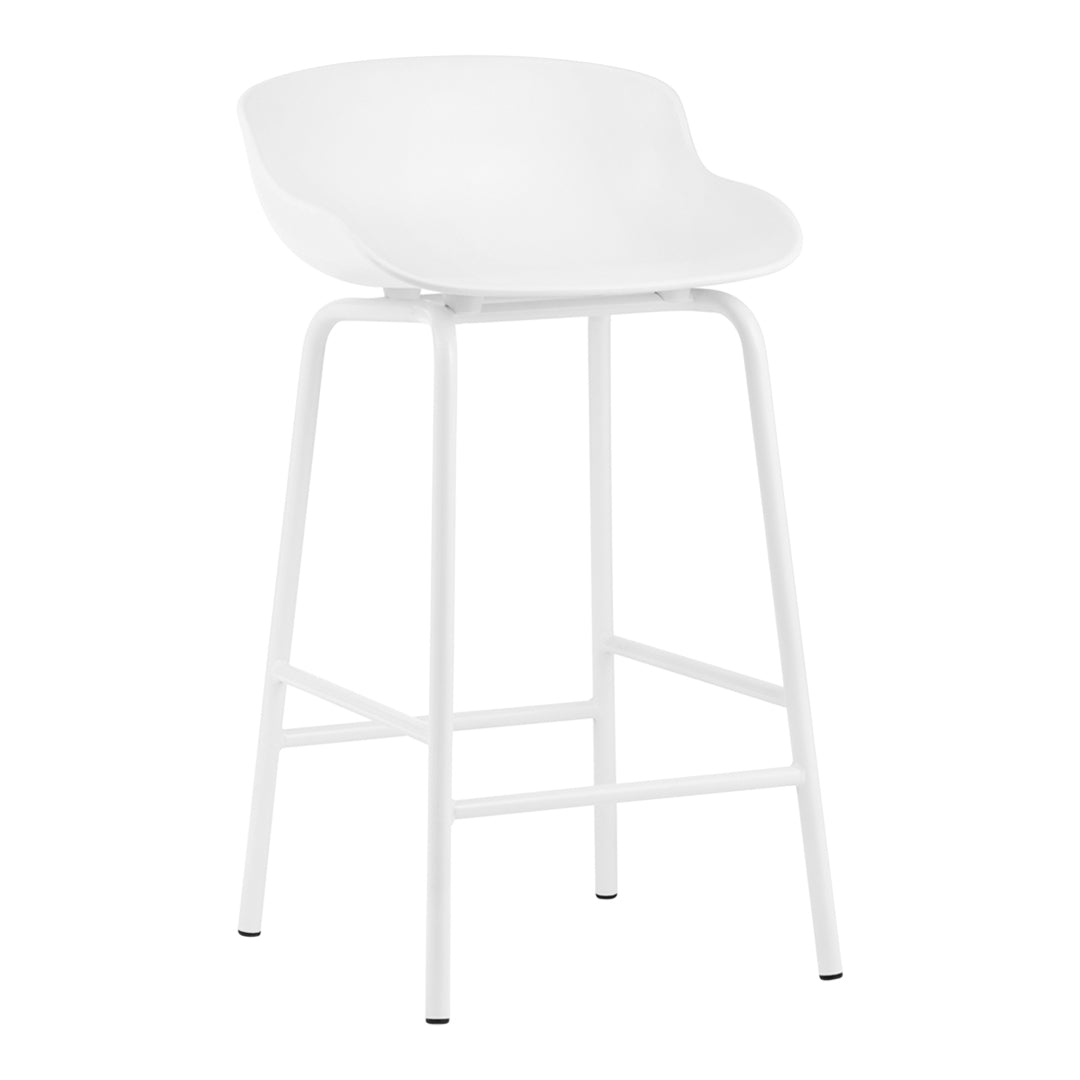 Sleek white bar stool with a smooth, modern design and minimalist aesthetic, perfect for contemporary spaces.