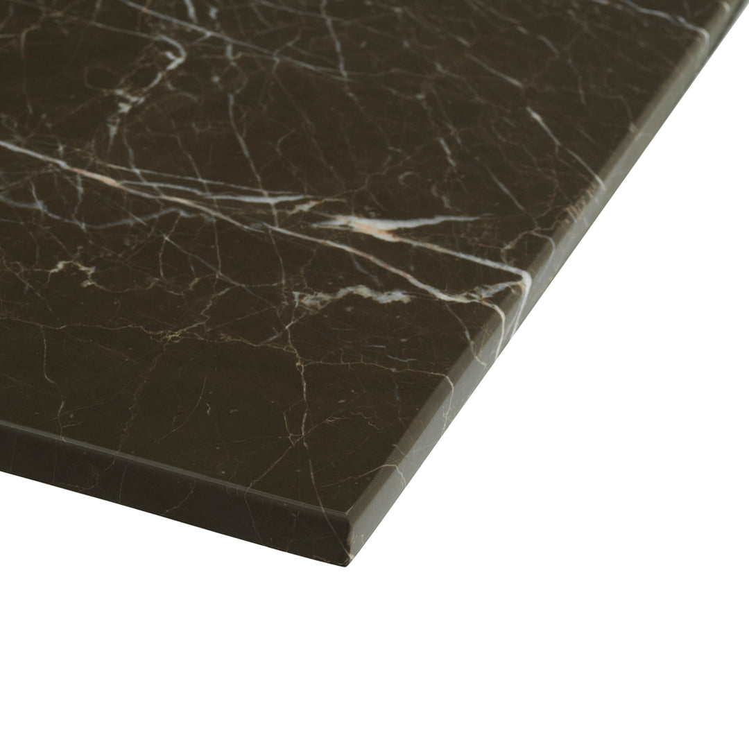 Dark brown marble slab with white veining and elegant patterns, perfect for upscale design projects.