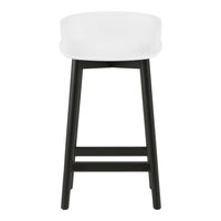 White upholstered seat with a sleek black wooden frame, featuring a minimalist design. Perfect for modern decor.