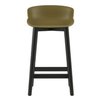 Olive green stool with a sleek, modern design and black wooden legs, perfect for contemporary spaces.