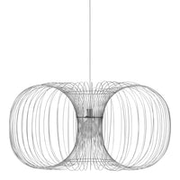 Silver wire pendant lamp with a modern, circular pattern and sleek, minimalist design. Ideal for contemporary decor.