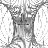 Silver wire mesh design with sleek lines and a modern pattern, showcasing a unique cylindrical structure.