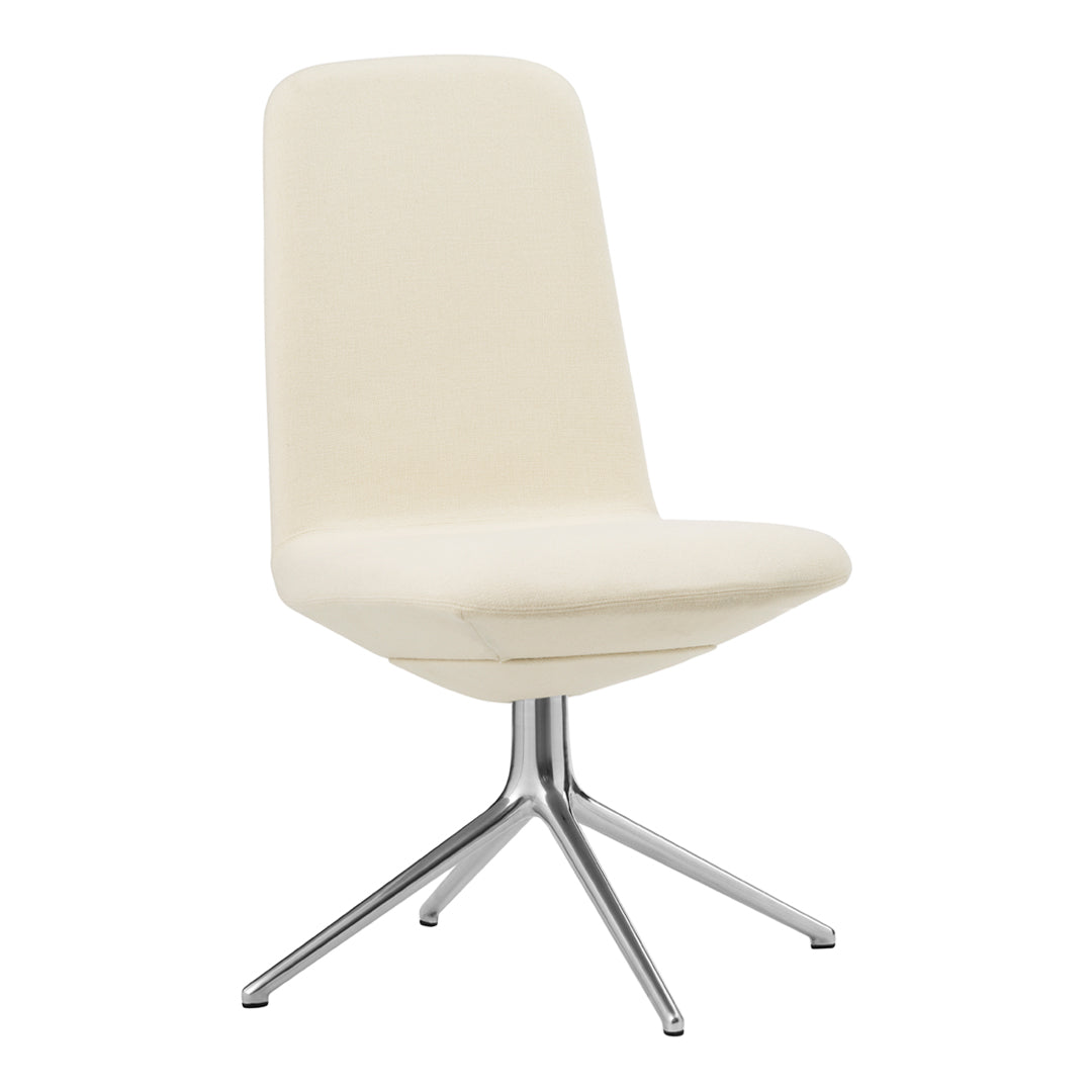 Stylish cream-colored chair with a sleek, smooth finish and a modern chrome base. Perfect for contemporary spaces.