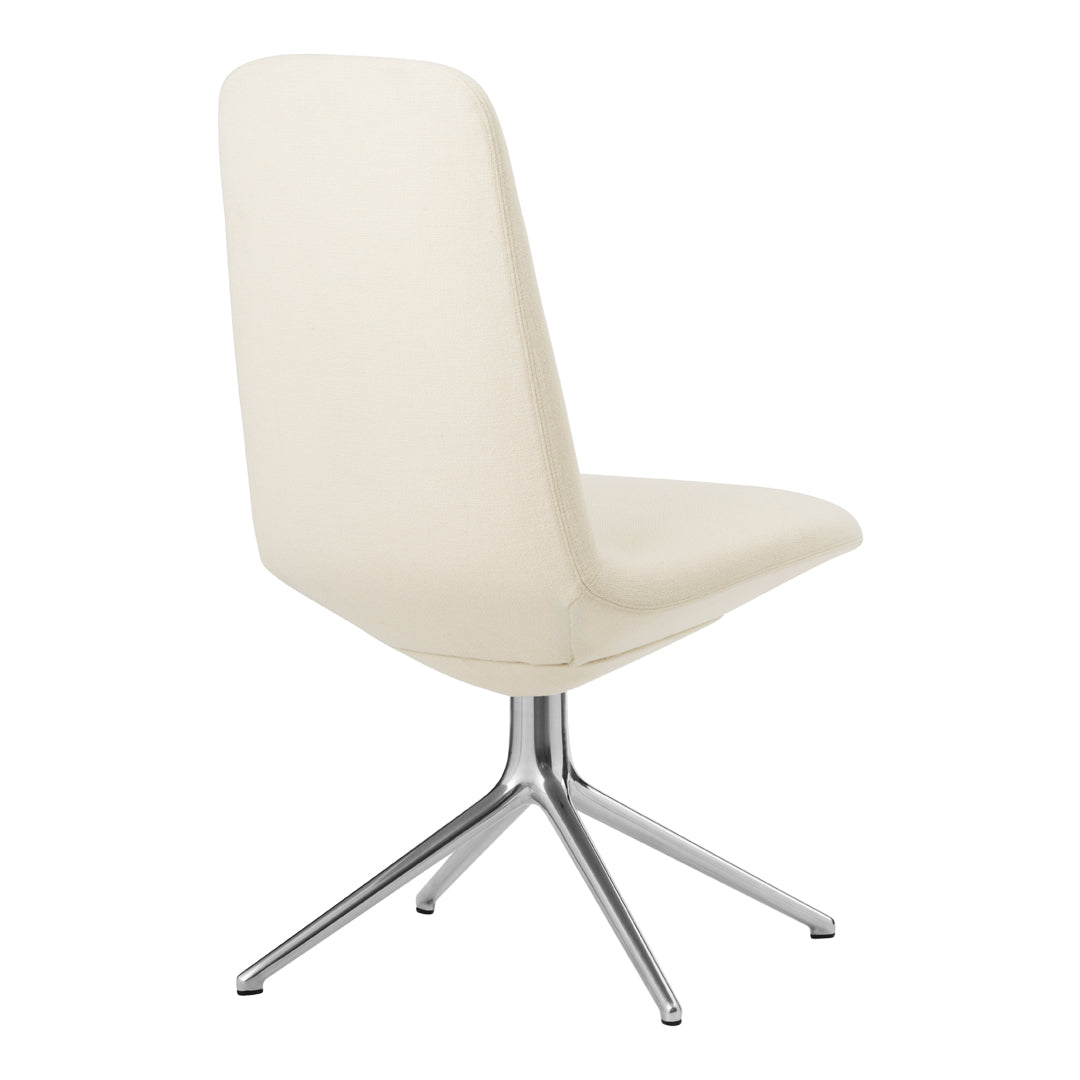 Cream-colored chair with a smooth finish and sleek chrome base, offering a modern and minimalist design.