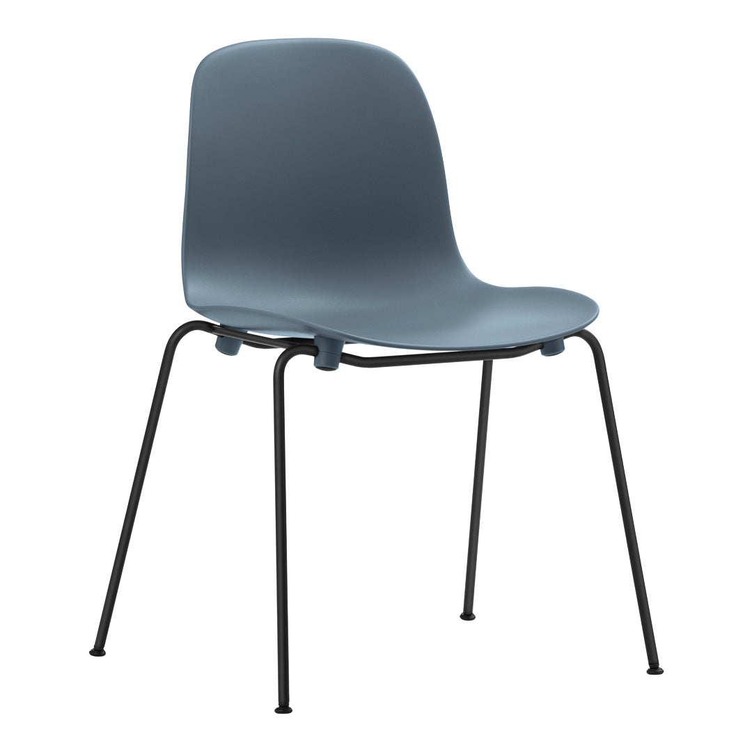 Minimalist gray chair with a smooth, curved seat and sleek black metal legs. Ideal for modern decor.