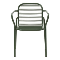 Green metal chair with stylish horizontal stripes and a sleek, modern design. Perfect for indoor or outdoor use.