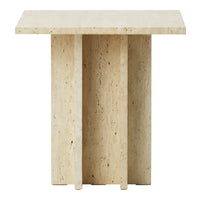 Light beige travertine side table with a clean, minimal design and subtle, natural texture.
