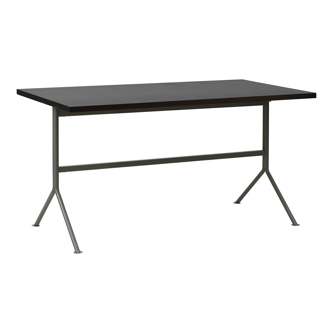 Black rectangular table with a minimalist design and a sleek metal frame. Perfect for modern interiors.