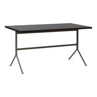 Black rectangular table with a minimalist design and a sleek metal frame. Perfect for modern interiors.