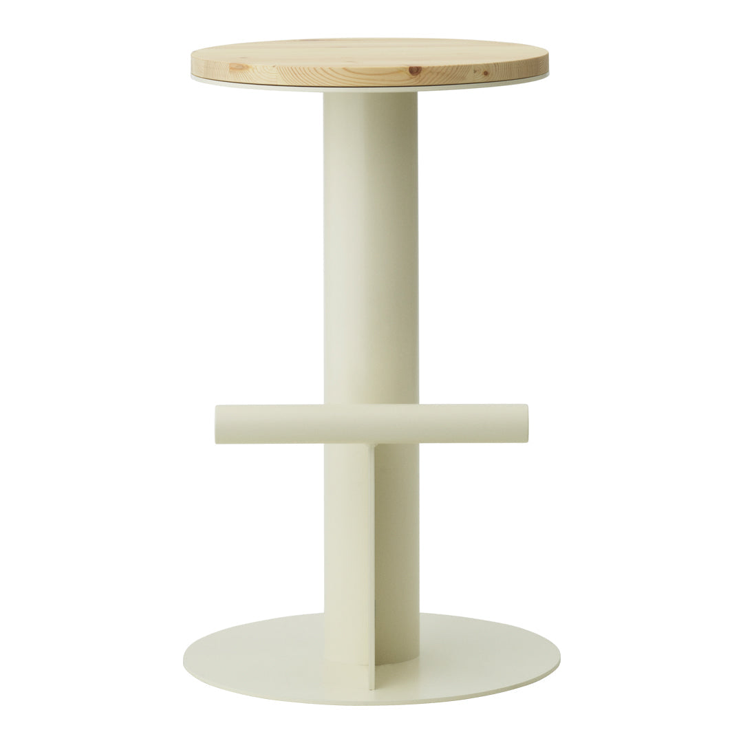 Cream-colored base with a natural wood top, featuring a simple, modern design and clean lines.