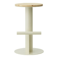 Cream-colored base with a natural wood top, featuring a simple, modern design and clean lines.