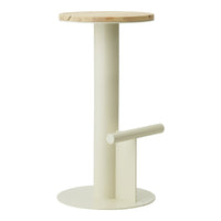 Light beige stool with a natural wood top and minimalist design, featuring smooth, clean lines.