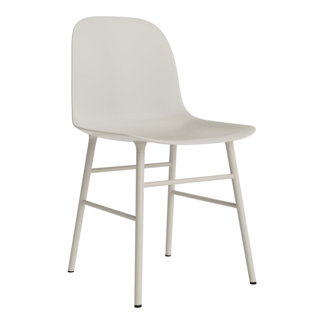 Minimalist white chair with a smooth finish and simple design, featuring sturdy light-colored legs. Perfect for modern decor.