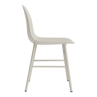 Minimalist white chair with a smooth, curved backrest and sleek metal legs for a contemporary look.