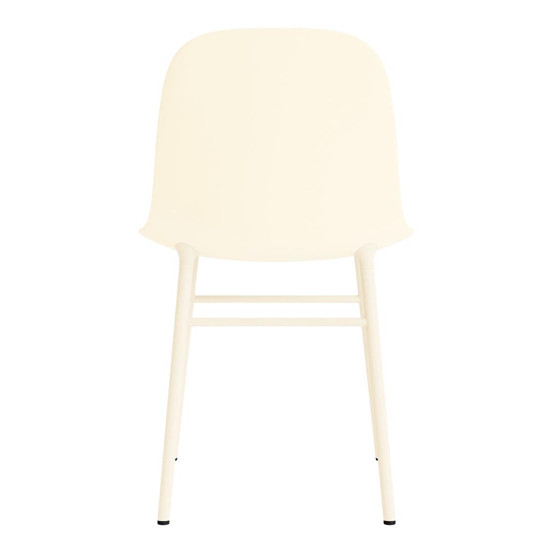 Cream-colored chair with a smooth, minimalist design and light wooden legs, perfect for modern decor.