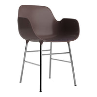Brown molded chair with smooth curves and sleek chrome legs, perfect for modern decor.