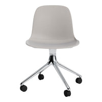 Gray ergonomic chair with a smooth finish and chrome base, featuring a minimalist modern design.