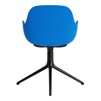 Blue modern chair with a sleek design and a black tripod base, perfect for contemporary decor.