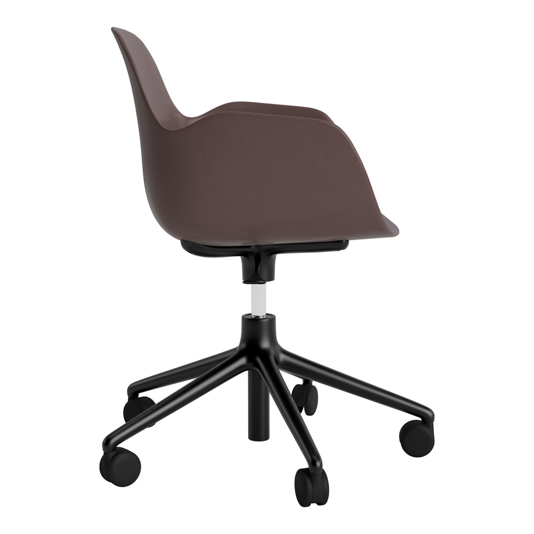 Brown ergonomic office chair with a sleek design and black rolling base, perfect for modern workspaces.