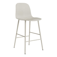 Neutral beige bar stool with a smooth, minimalist design and sturdy, light-colored metal legs.