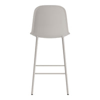 Light gray modern bar stool with a smooth surface and minimalistic design, featuring a sleek white metal frame.