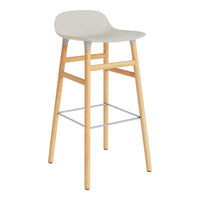 Light gray bar stool with wooden legs and a modern design, featuring a smooth, minimalistic finish.