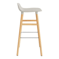 Gray and natural wood bar stool with a minimalist design and smooth, clean lines. Elegant and modern color palette.