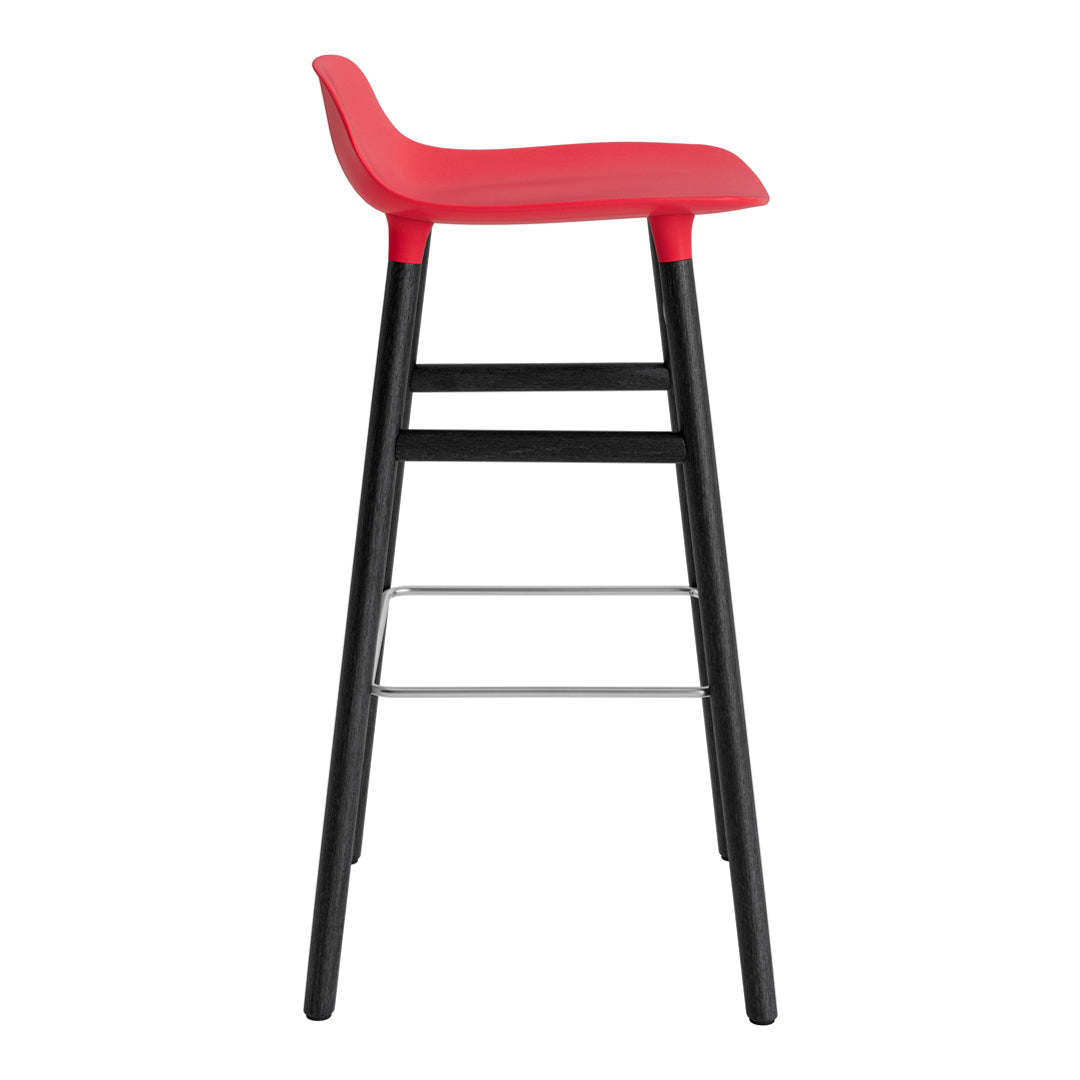 Red modern stool with a sleek black frame and minimalist design, perfect for contemporary spaces.