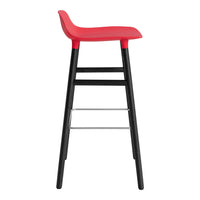 Red modern stool with a sleek black frame and minimalist design, perfect for contemporary spaces.