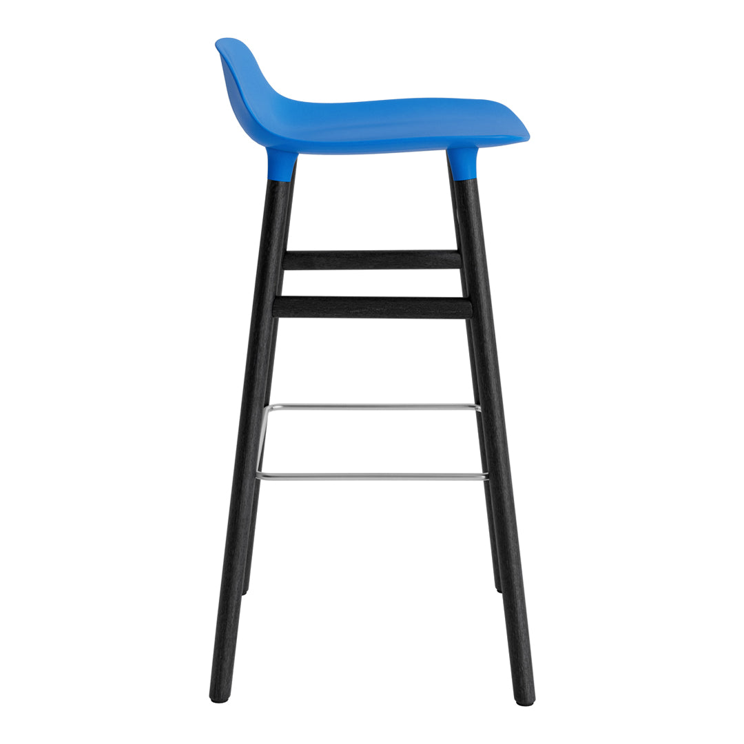 Blue ergonomic seat with a sleek black frame and silver footrest, ideal for modern decor.