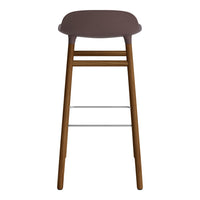 Modern brown wooden bar stool with a sleek, minimalist design and smooth, curved seat. Perfect for contemporary spaces.