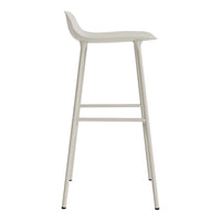 Minimalist white bar stool with smooth, sleek design and slender metal legs. Perfect for modern decor.