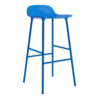Bright blue barstool with a sleek, minimalist design and smooth, curved seat. Ideal for modern spaces.