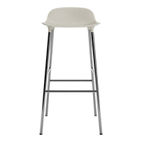Modern bar stool in creamy white with a sleek chrome base, featuring a minimalist design. Perfect for contemporary spaces.