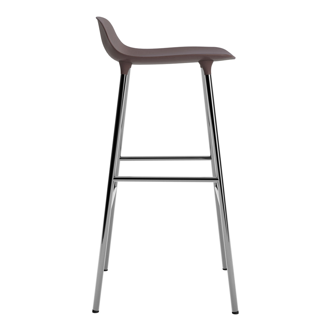 Brown seat with sleek chrome legs, modern design, perfect for contemporary spaces.