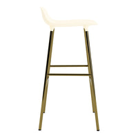 Elegant white seat with sleek gold metal legs, showcasing a modern minimalist design. Perfect for contemporary spaces.