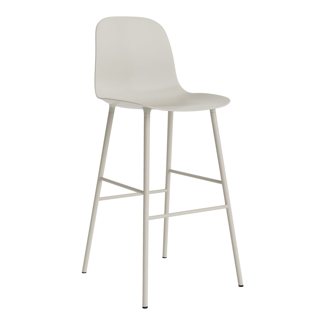 Light beige bar stool with a smooth, minimalist design and sleek metal legs, perfect for modern interiors.